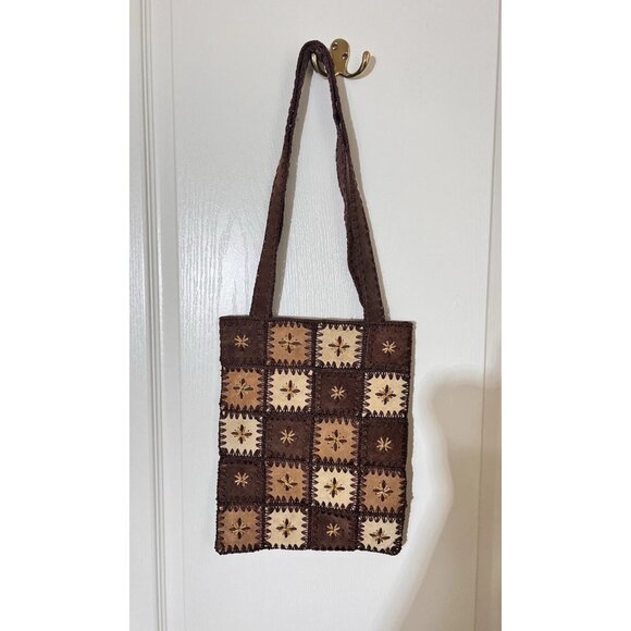 Nine West Vintage America Leather Patchwork Shoulder Bag Boho Retro Leather - Picture 1 of 13